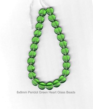 Peridot green Glass Heart shaped beads